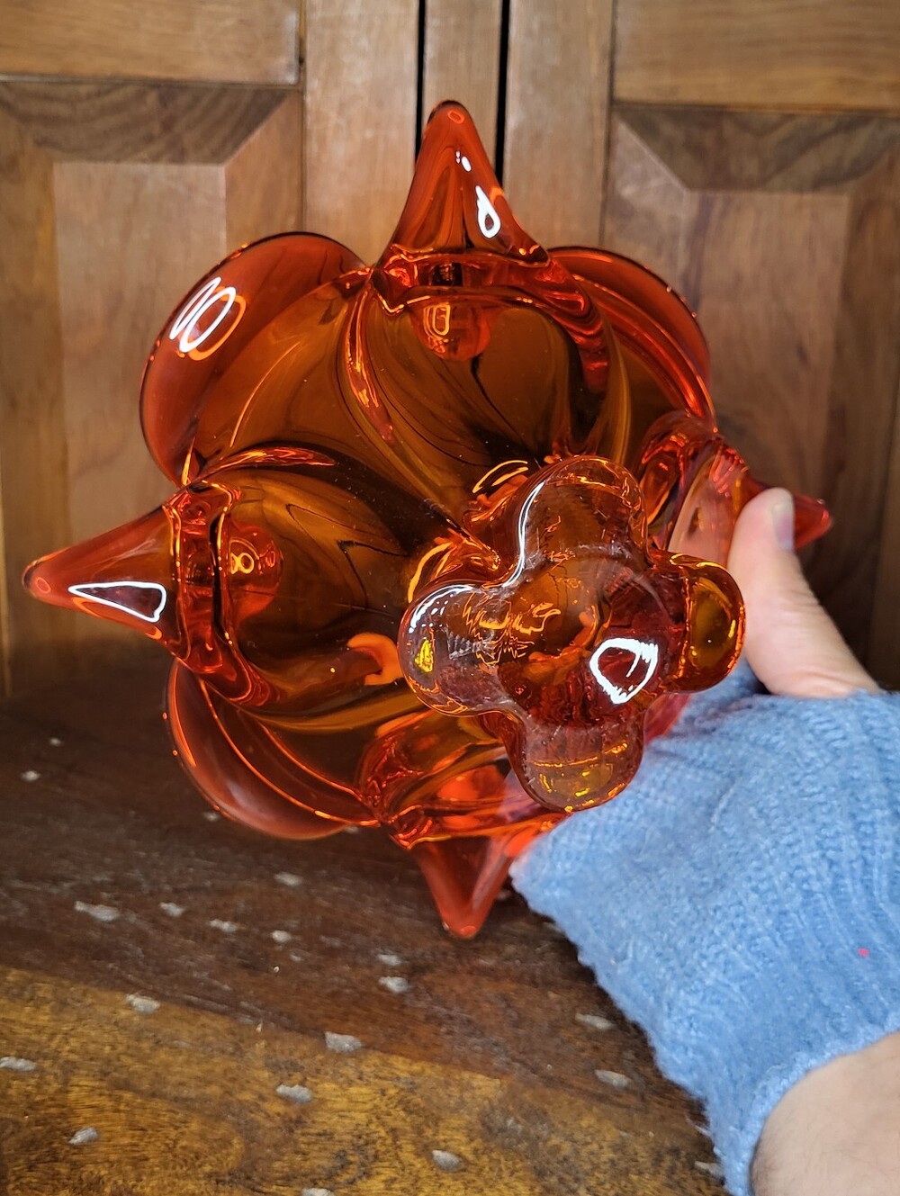 Hand-Blown Pink Glass Centerpiece Bowl - Picture 4 of 14